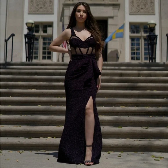 Patbo Sleevless Lurex Bustier Maxi Dress in Black